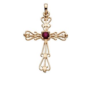 Cross Pendant with Genuine Ruby