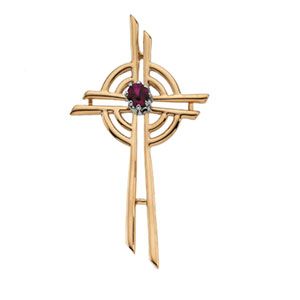 Cross Pendant with Genuine Ruby