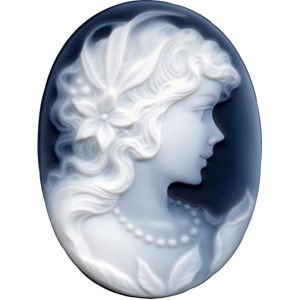 Oval Genuine Black Agate Victorian Lady (A) Cameo
