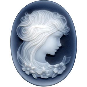 Oval Genuine Black Agate Victorian Lady (B) Cameo