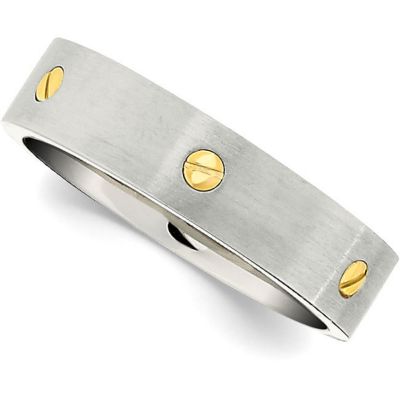 Stainless Steel Band with 14kt Yellow Gold Screws
