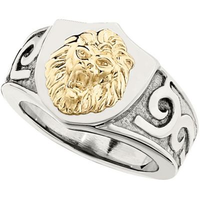 Stainless Steel Ring with 10kt Yellow Lions Head