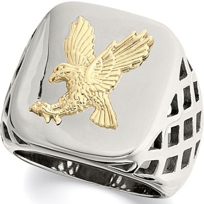 Stainless Steel Ring with 10kt Yellow Eagle 
