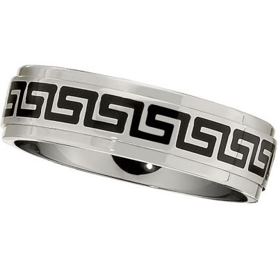 7mm Ridged Titanium Band with Greek Key