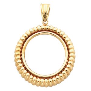 Fluted Tab Back Frame Pendant for 1/4 Ounce American Eagle, 1/4 Ounce South African Rand, or 1/4 Ounce Chinese Panda Coin