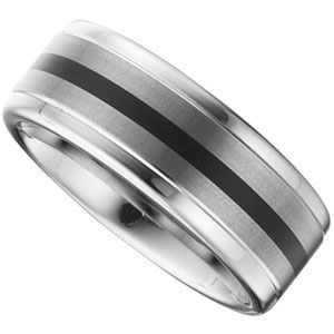 8.3mm Dura Tungsten&reg; Ridged Band with Black Enamel and Satin Center