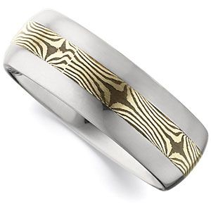 8.3mm Dura Tungsten&reg; Domed Band with 14KT Yellow Shakudo Mokume Gane Inlay