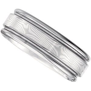 Dura Tungsten&reg; & Sterling Silver Mokume Gane Ridged Band