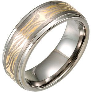 8.3mm Dura Tungsten&trade; Ridged Band with Faux Mokume Gane Inlay