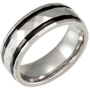 8.3mm Dura Tungsten&reg; Faceted Dome Band with Black Enamel Inlays 