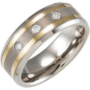 8.3mm Dura Tungsten&reg; 1/10 ct tw Diamond Beveled Band with Gold Immersion Plated Stripes