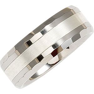 8.3mm Dura Tungsten&reg; Flat Beveled Band with Sterling Silver Inlay