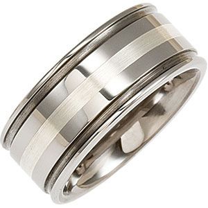 10mm Dura Tungsten&reg; Grooved Band with Sterling Silver Inlay