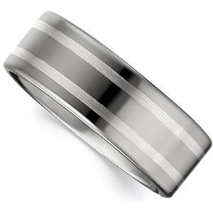 Dura Tungsten&reg; & Sterling Silver Flat Band with Silver Inlay