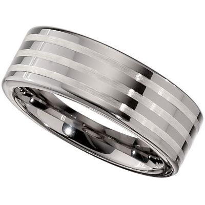 Dura Tungsten&reg; & Sterling Silver Inlay Flat Band