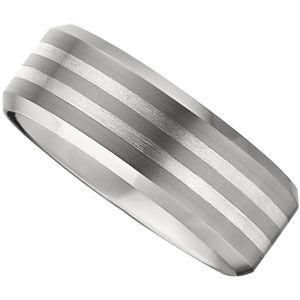 8.3mm Dura Tungsten&reg; Beveled Satin Band with Sterling Silver Inlays