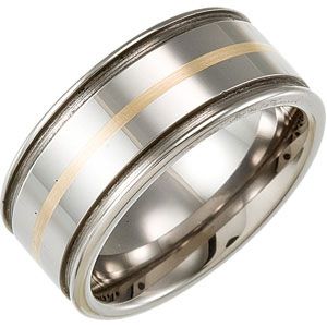 10mm Dura Tungsten&reg; Flat Band with 14kt Yellow Inlay