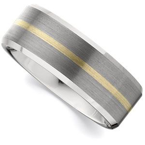 8.3mm Dura Tungsten&reg; Beveled Band with 14KT Yellow Inlay