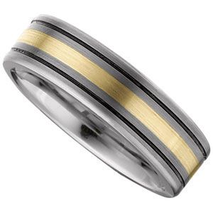 7.3mm Dura Tungsten&reg; Flat Black Antiqued Band with 14KT Yellow Gold Inlay