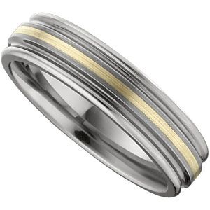 6.3mm Dura Tungsten&reg; Ridged Band with 14KT Yellow Inlay