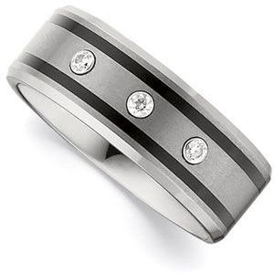 8.3mm Dura Tungsten&reg; 1/10 ct tw Diamond Beveled Band with Black Enamel