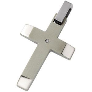 Titanium & Stainless Steel Angled Cross Pendant with Diamond