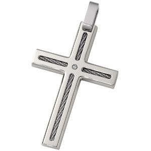 Titanium Cable Cross Diamond Pendant