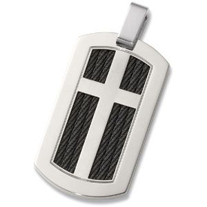 Titanium Cable Dog Tag Pendant with Cross 