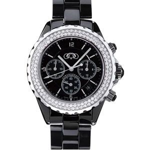 Mens / Ladies Black Chrono Ceramic Couture Watch with CZs.