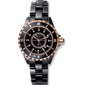 Ceramic Couture&trade; Ladies Rose Gold Immersion Plated & Black Watch 