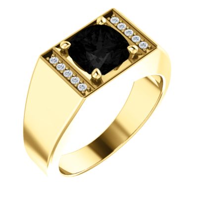 14kt Yellow Men's Onyx & 1/10 CTW Diamond Ring