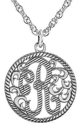 15mm Single Letter Script Monogram Necklace with Rope Border Ref 86030