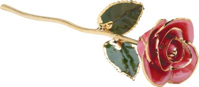 12 Inch Lacquered Pink Rose With Gold Trim