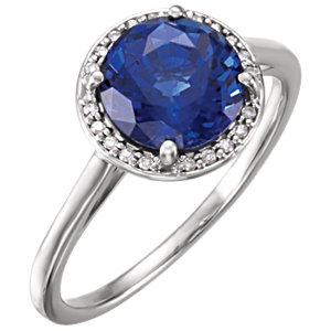 Fashion Rings , 14K White ChathamÂ® Blue Sapphire & .05 CTW Diamond Ring