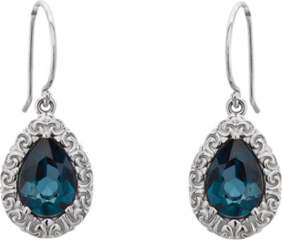 14K White London Blue Topaz Sculptural Design Dangle Earrings Ref 85703