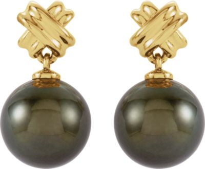 Earrings , 14K Yellow Tahitian Cultured Pearl Earrings 