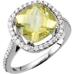 Fashion Rings , 14K White 1/2 CTW Diamond & 10x10mm Lemon Quartz Ring
