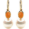 7x5mm Carnelian and 11mm South Sea Cultured Pearl Earrings Ref 64082