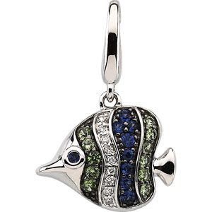 Charm / Pendant, Genuine Multicolor Gemstone & Diamond Tropical Fish Charm