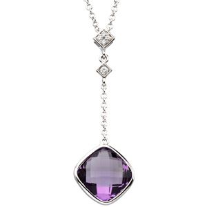 Genuine Checkerboard Amethyst and .04 CTW Diamond Necklace Ref 66351