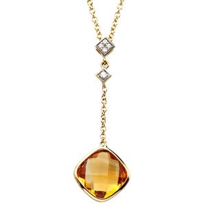 Genuine Checkerboard Citrine and .04 CTW Diamond Necklace Ref 66354