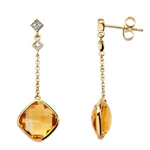 Genuine Checkerboard Citrine and Diamond Earrings Ref 66356