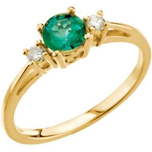 Fashion Rings , Emerald & Diamond Accented 3-Stone Ring