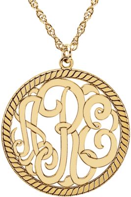 25mm 3 Letter Block Monogram Necklace with Rope Border Ref 86036