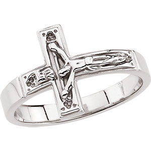 Religious Rings, 10K White Crucifix Chastity Ring Size 6