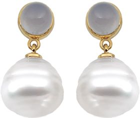 6mm Chacedony and 11mm South Sea Cultured Pearl Earrings Ref 64111