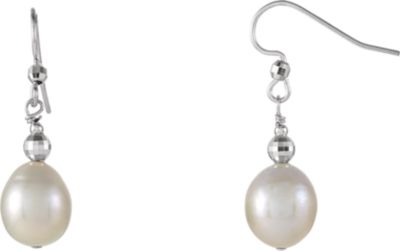 Sterling Silver 10-11mm Freshwater Cultured Pearl Dangle Earrings ...