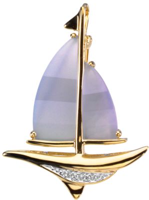 Genuine Blue Chalcedony and Diamond Sailboat Brooch or Pendant