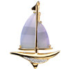 Genuine Blue Chalcedony and Diamond Sailboat Brooch or Pendant