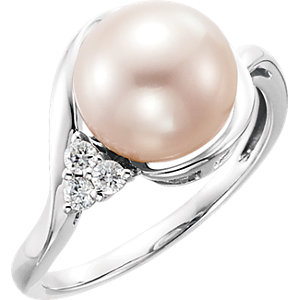 Fashion Rings , 14K White Freshwater Pearl & .08 CTW Diamond Ring
